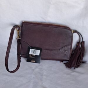 Frye Leather Wristlet Clutch in Burgundy